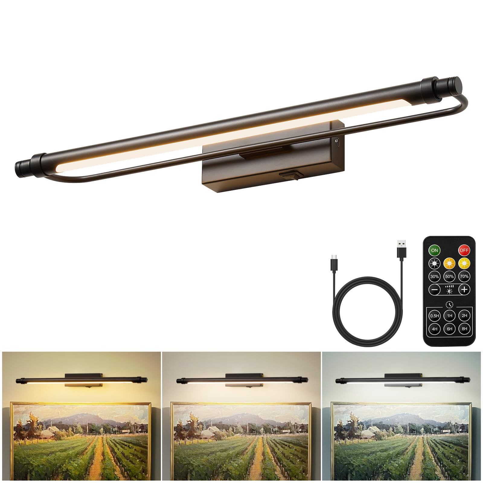 ZitoStory Battery Operated Picture Light for Wall with Remote,Dimmable Rechargeable LED Picture Lights Black Frame Wall Art Lamp for Bedroom, Living Room, Gallery 16 Inches