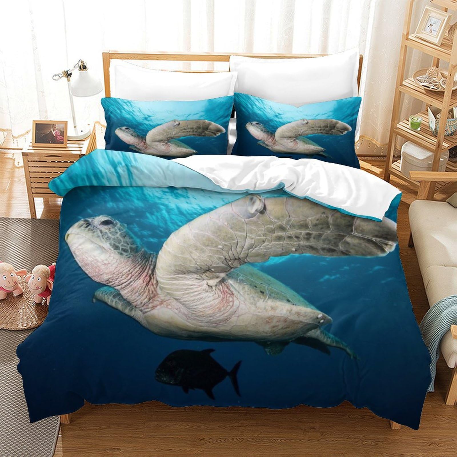 P1s9u7w5y Sea Turtle-5 3D Printed Sea Turtle Underwater Duvet Cover Set 3Pcs Microfiber Ocean Animal Bedding Set King（220X240cm）
