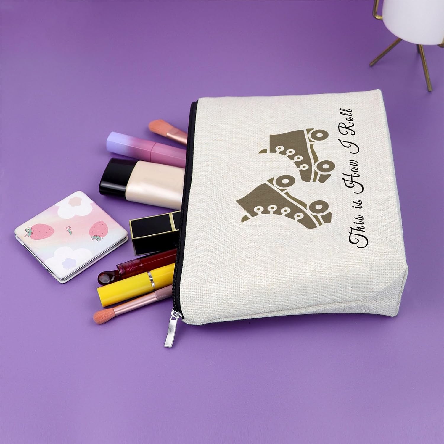 Sazuwu Roller Skating Gift Makeup Bag Roller Skate Gifts for Girls Figure Skating Coach Gifts Cosmetic Bag Roller Skating Themed Gifts Roller Skate Lover Gifts Birthday Christmas Gifts image 5