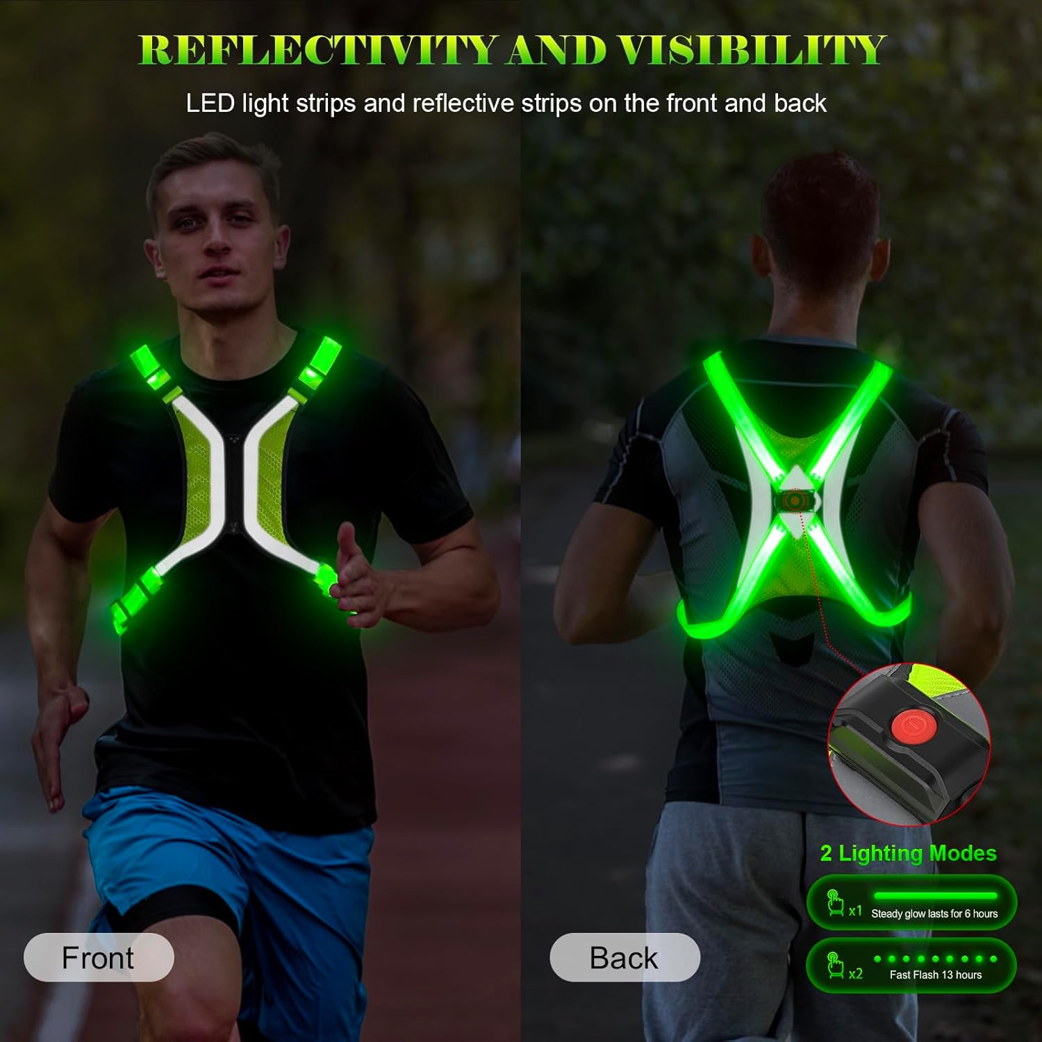 LED Reflective Vest, Light Up Running Vest, Rechargeable Reflective Running Gear for Walking Running Cycling at Night, Adjustable for Men Women - Image 4