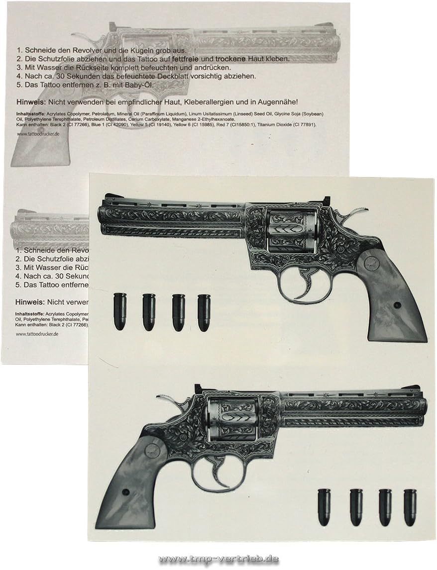 2 x Gun Tattoo - 2 Guns Tattoo - Gangster Revolver Tattoo (2)