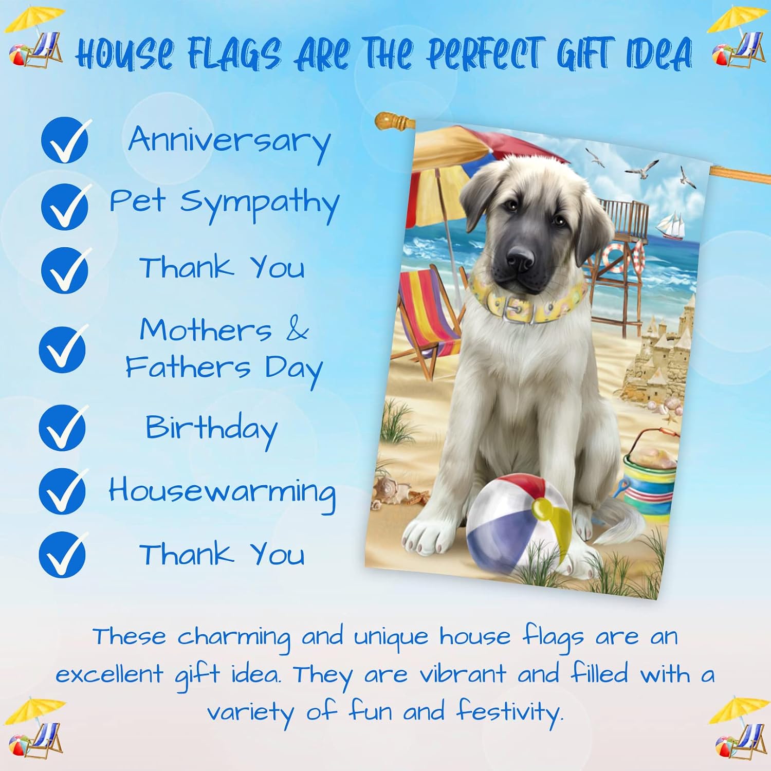 Doggie of The Day Anatolian Shepherd Dog House Flag - Pet Friendly Beach - Outdoor Double Sided Pet Home Garden Decor 28"w x 40"h, HFLG52868