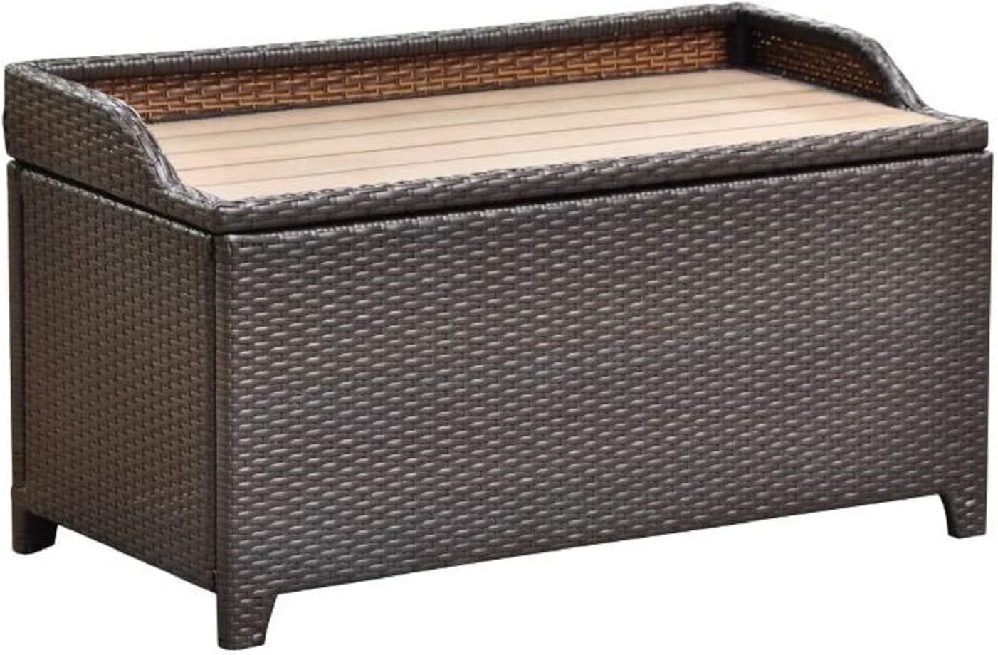 Pemberly Row Patio Storage Bench, 40 in x 20 in x 20 in, Resin Wicker and Aluminum, Antique Black Finish, All-Weather UV Resistant Outdoor Seating with Storage