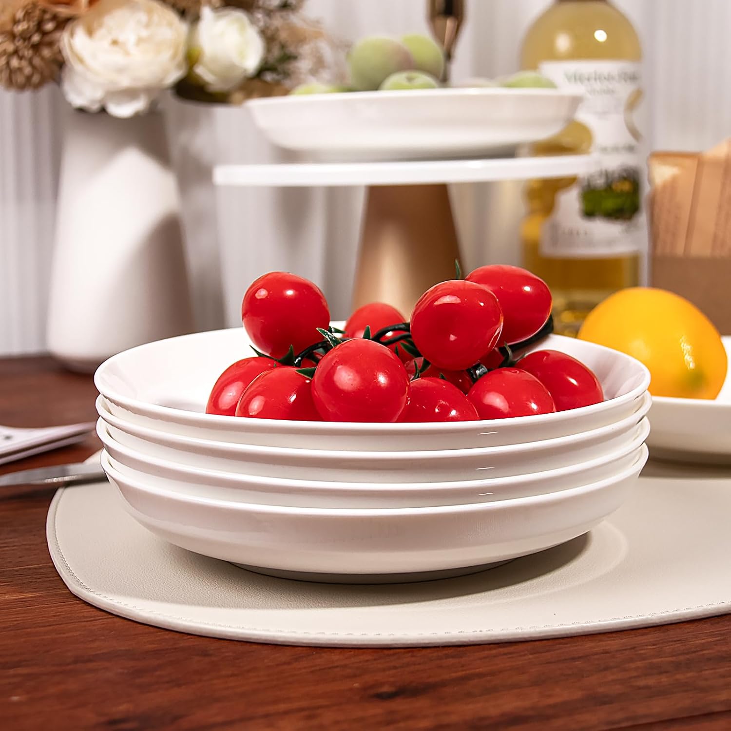 Anveena 7-inch Ceramic Plate Set, White Salad Bowl 6-piece Set