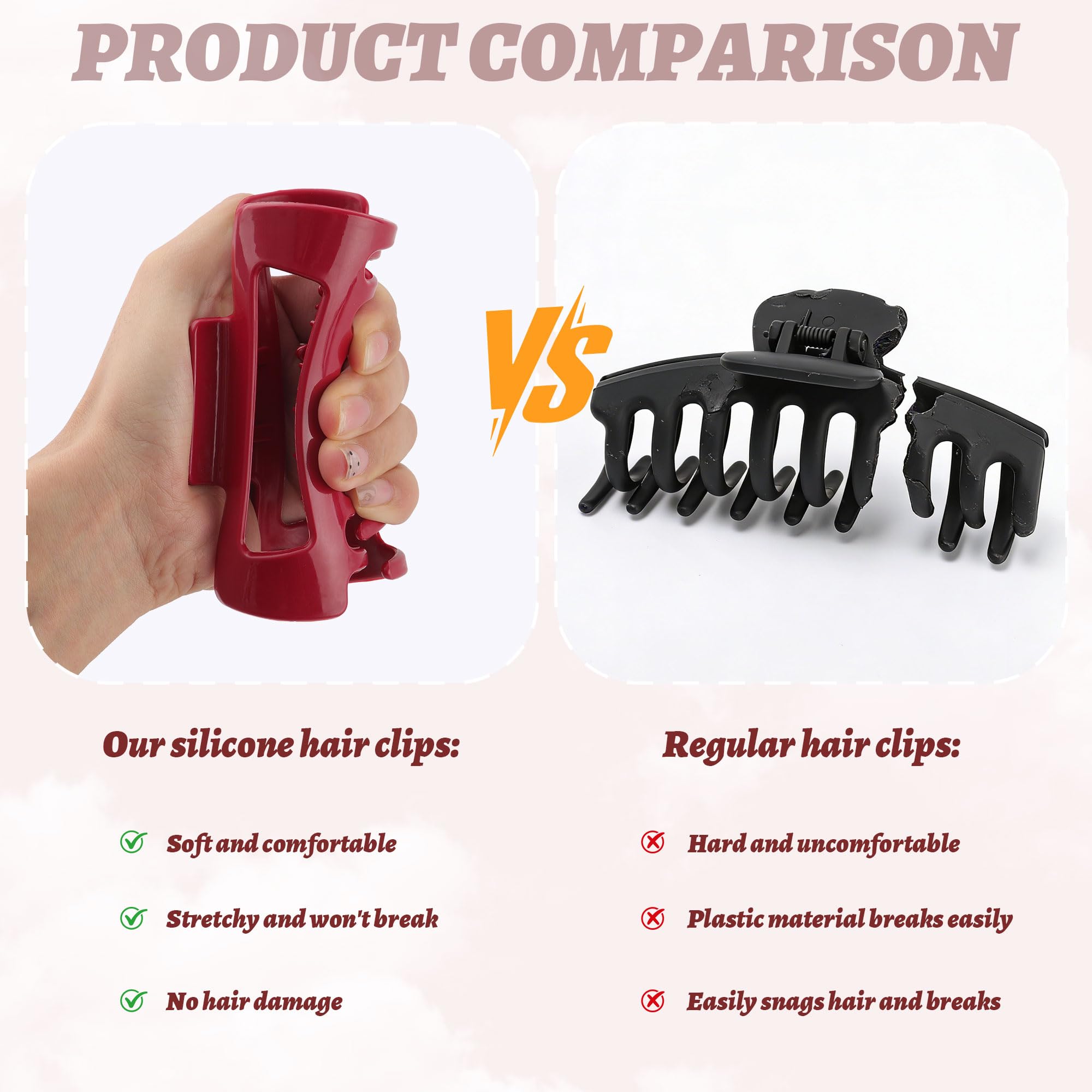 Hair Clips Silicone Large Non-slip Secure for All Hair Types Women Amazon.com : 4 Pack Silicone Flexible Hair Claw Clips  main image 3
