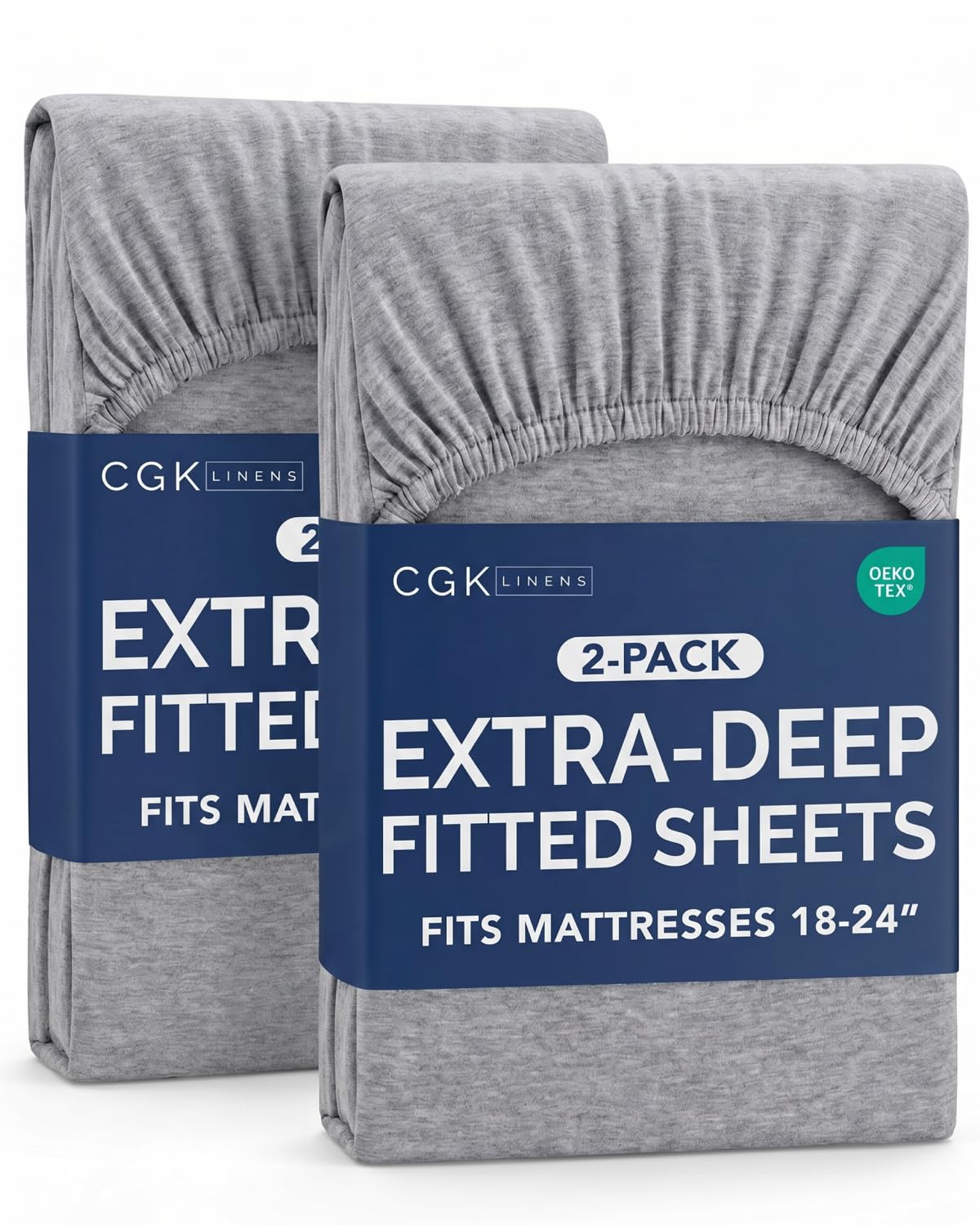 CGK Linens 2 Pack Extra Deep King Fitted Sheets - Heathered Grey