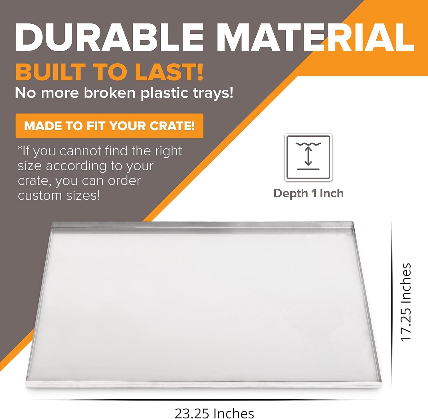 (Galvanized, 23.25" L X 17.25" W X 1" Frisco Metal Replacement Crate Tray for Heavy Duty Single and Double Door Dog Crate Chew Proof Crack Proof Multipurpose Tray