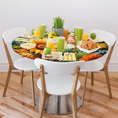 Vista 514 de Pardick Mantel redondo elástico con diseño de hojas de otoño, mantel redondo ajustable de 36 a 42 pulgadas, mantel circular impermeable, lavable