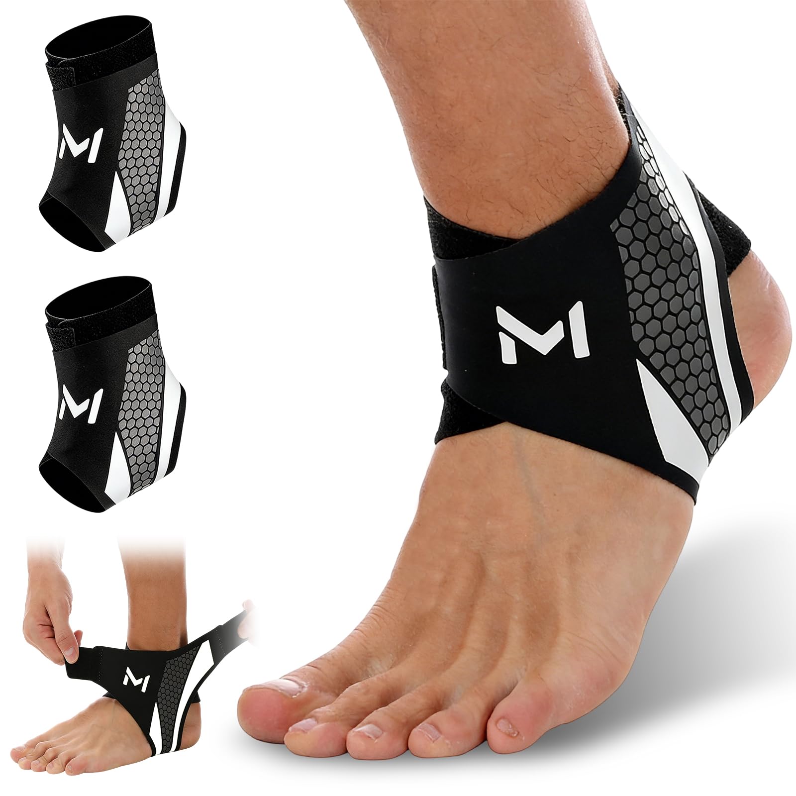 Photo 1 of 2 Pack Ankle Brace Compression Support Stabilizer for Men Women, Adjustable Lace up Ankles Sock,Basketball Ankle with Straps for Breathable Support for Sports Training and Daily Activity (Gray)