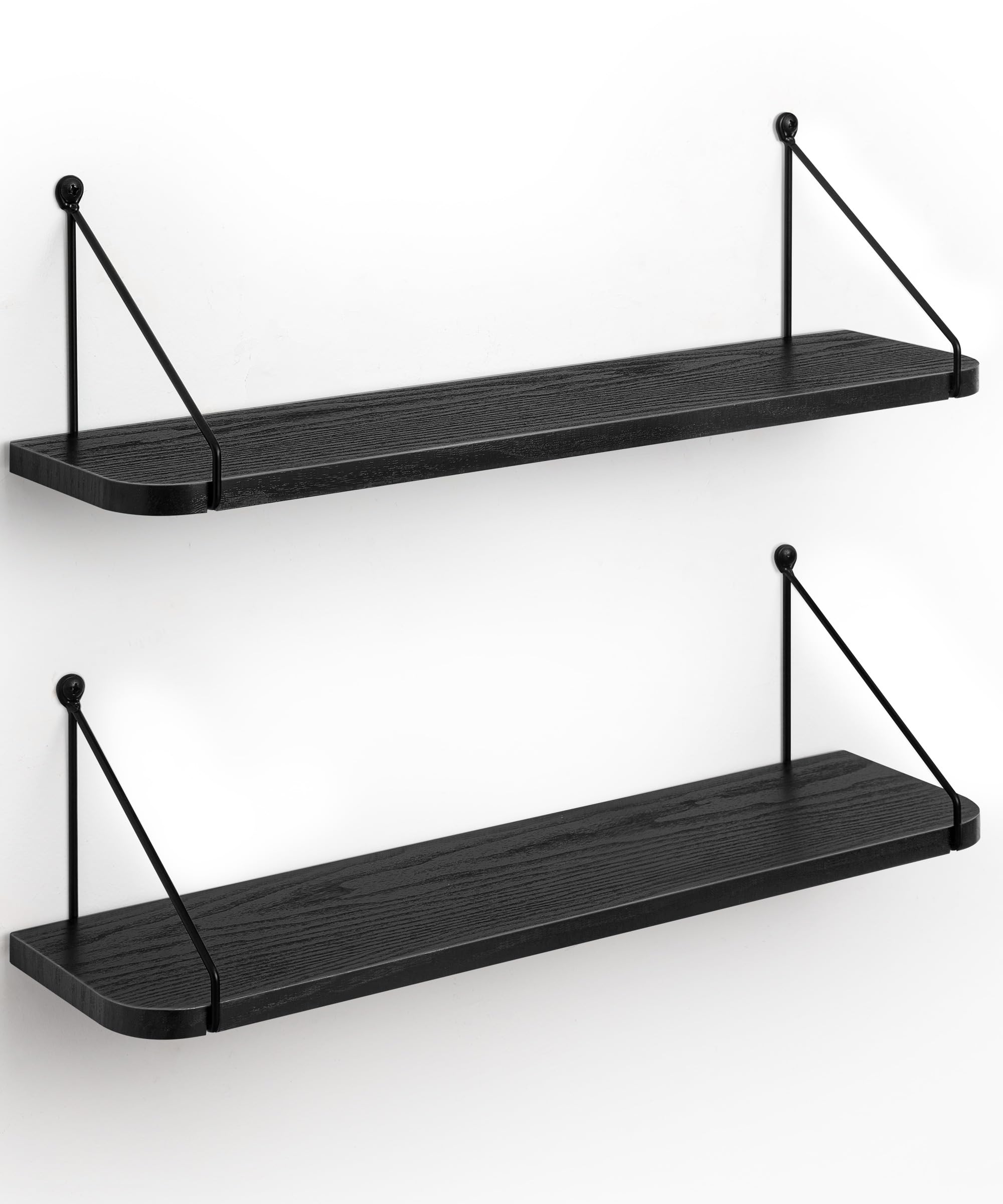 SUMGAR Estantes flotantes negros para estante de pared de 60 cm de largo para dormitorio, baño, cocina, organizador de almacenamiento de madera, decoración moderna, exhibición para sala de estar,