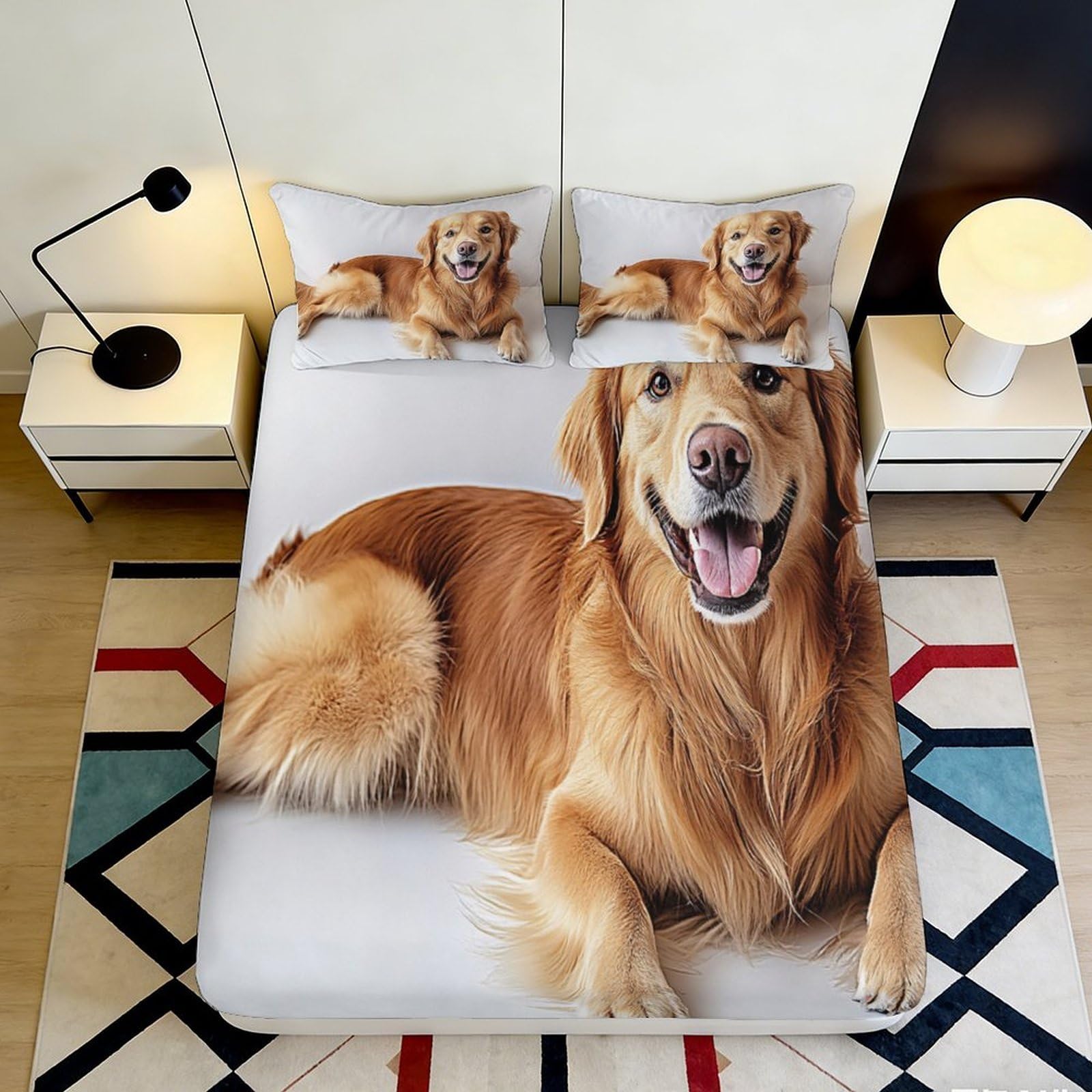 3D Printed Golden Retriever Fitted Sheet Microfiber Soft Non-Slip Dog Bed Sheet for Bedroom Dorm Guest Room Decor 90x200x25cm