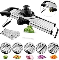 VEKAYA Adjustable Stainless Steel Mandoline Slicer with Cut-Resistant Gloves - Professional Vegetable Chopper for Potatoes, Onions, Cucumbers