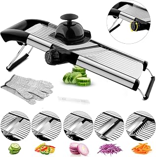 VEKAYA Adjustable Stainless Steel Mandoline Slicer with Cut-Resistant Gloves - Professional Vegetable Chopper for Potatoes, Onions, Cucumbers