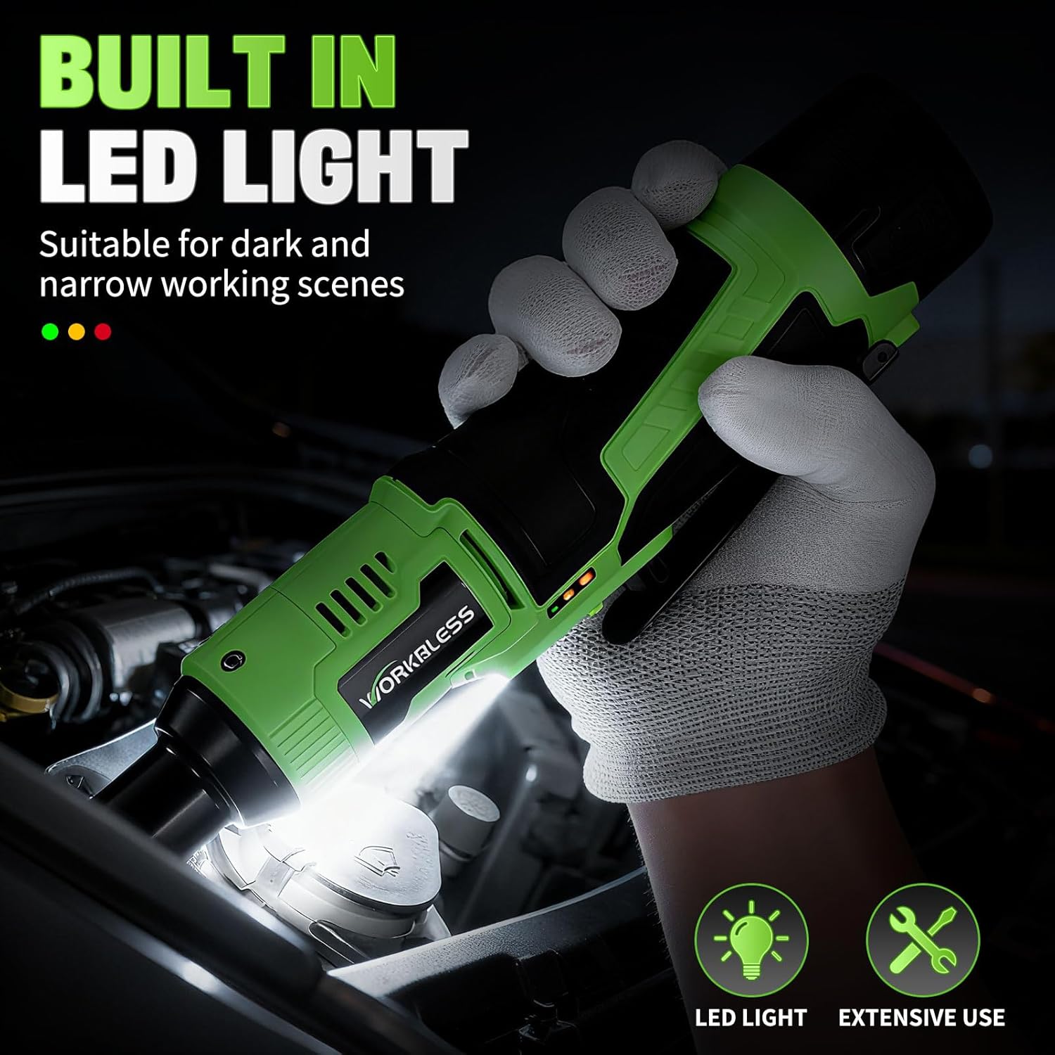 3/8" Electric Ratchet Wrench Set, 12V Cordless Ratchet, Power Socket Wrench Set with Variable Speed, 6 Sockets, LED Light, 1/4" Adapter, 1/2" Adapter, 2 x 2.0Ah Battery