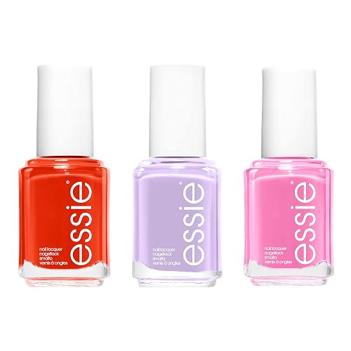 Essie Vivid Summer Brights Nail Polish Trio Kit, Includes x1 Pink Lovie Dovie, x1 Orange Red Meet Me At Sunset & x1 Lilac Purple Lilacism Nail Varnish - Essie Vivid Summer Brights