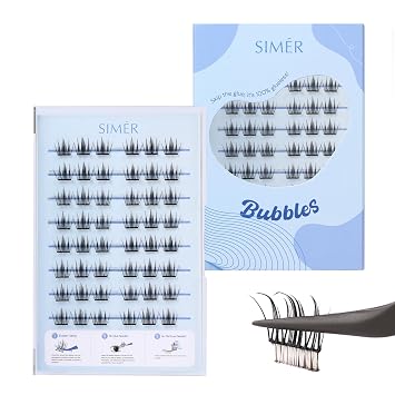 Self Adhesive Lash Clusters Natural Wispy Press-On Lashes No Glue Needed 9-13mm Reusable No Residue Pre Glued Eyelash Clusters C Curl DIY Eyelash Extensions DIY at Home - BUBBLES