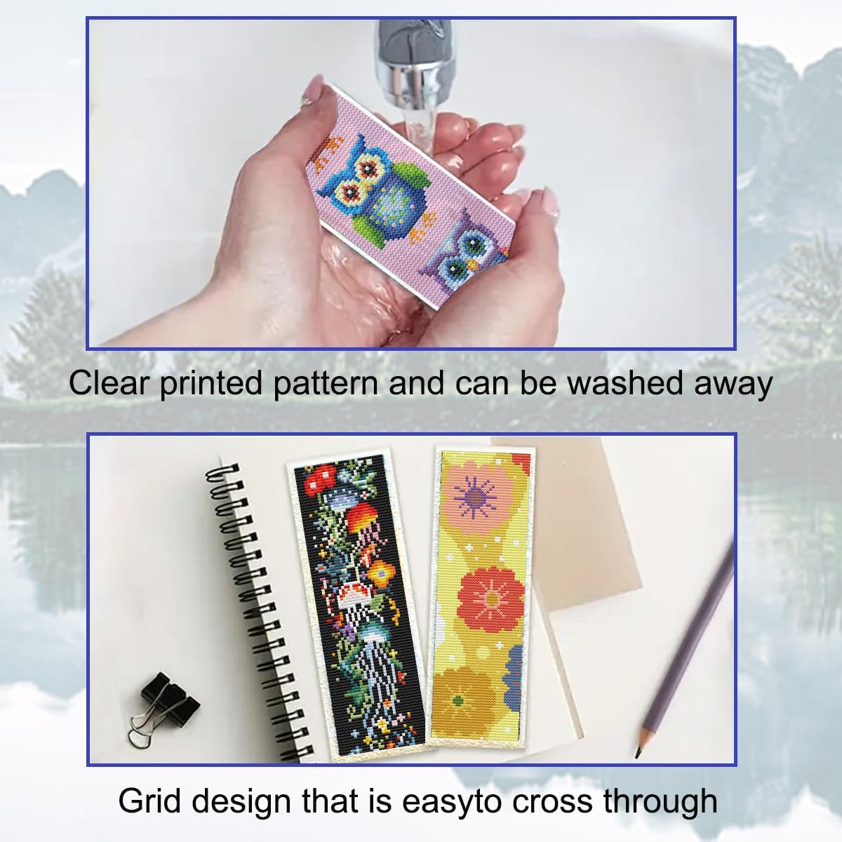 JOZYSH 14CT 6 PCS Cross Stitch Bookmark Kit Dusk Contains Animals Patterns Stamped Embroidery Bookmark Kit DIY Bookmarks Crossstitch Kits Adul Stamped Embroidery Bookmarks Gifts with Instructions