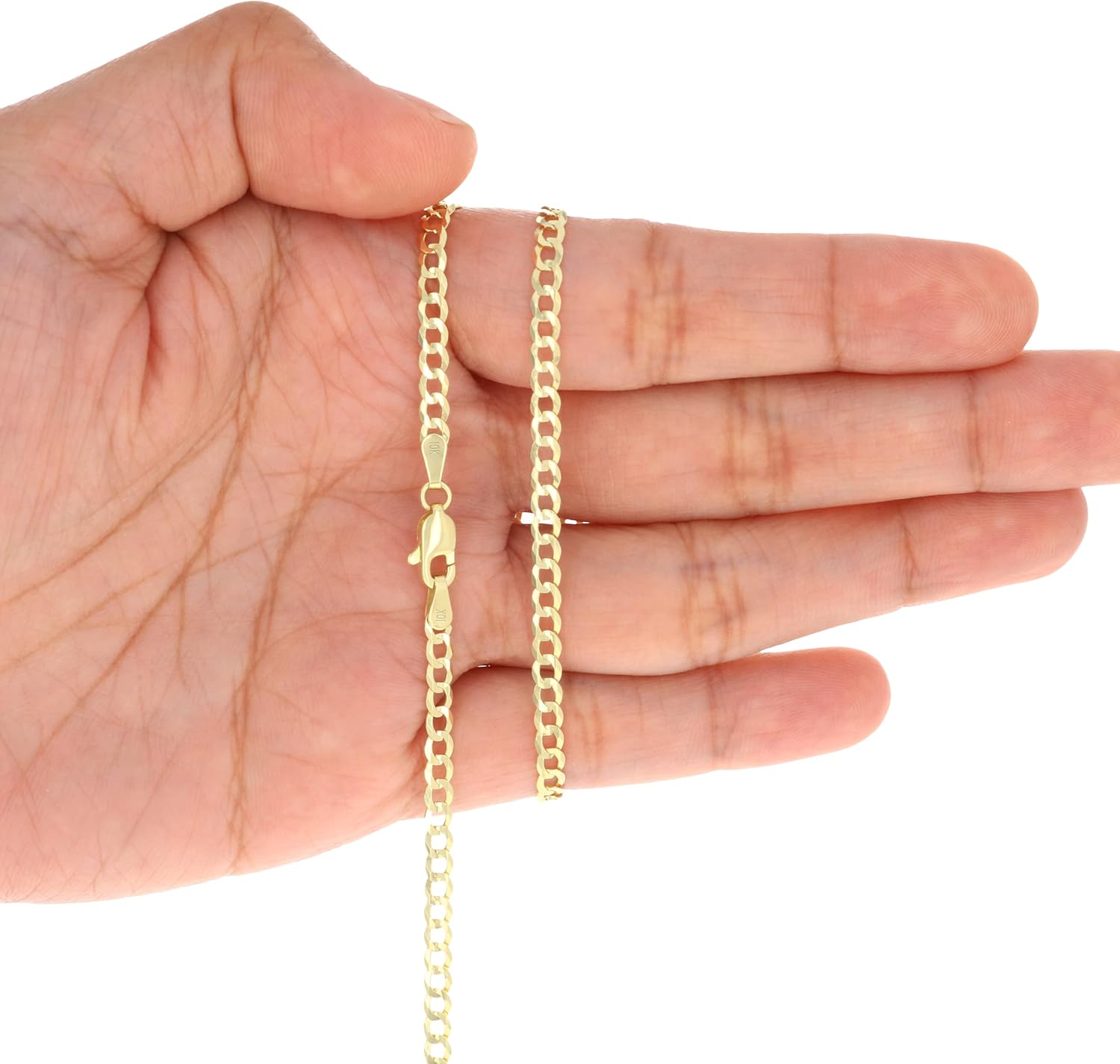 Nuragold 10k Real Yellow Gold Solid Cuban Curb Link 3mm Chain Necklace (16"-30") Italian Jewelry for Men & Women
