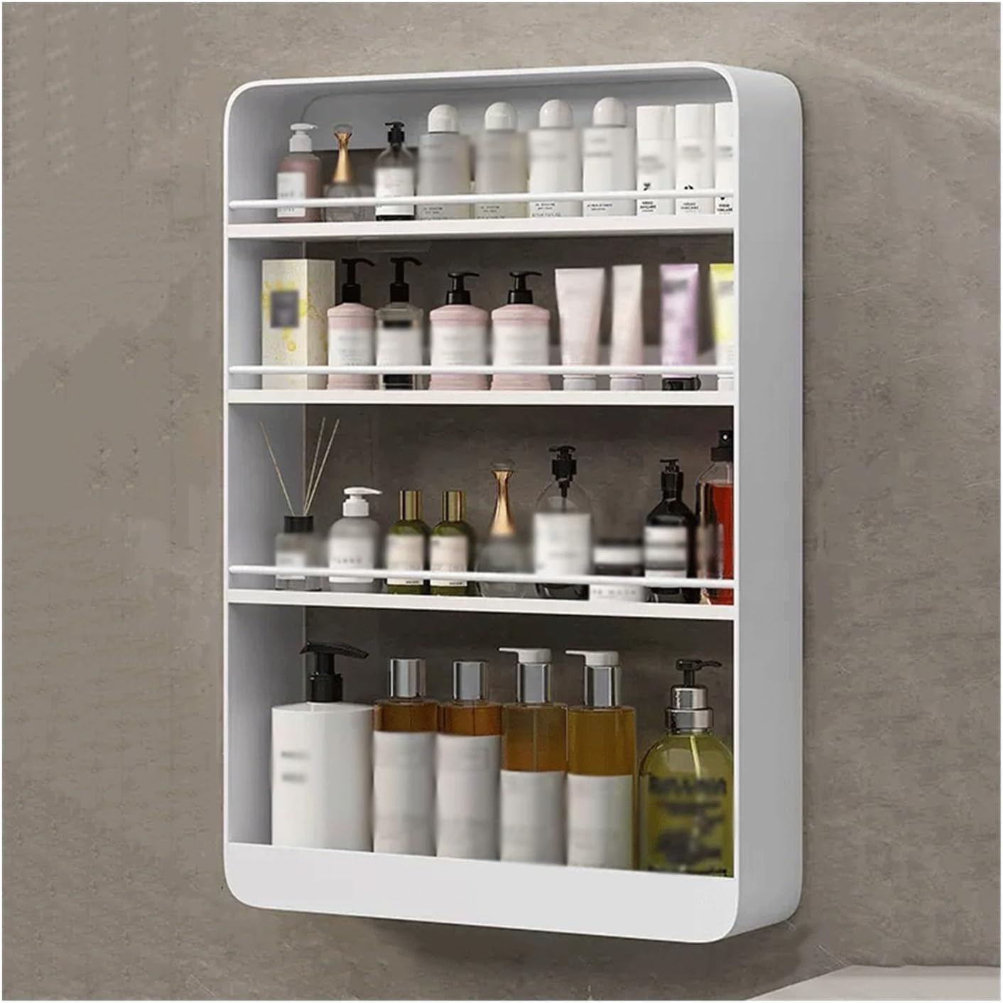 Shower Caddy Organiser, Toilet Wall Shelf, Washbasin, 4-Tier Cosmetic Shelf, Metal Wall Shelf, No Punching Shower Shelf (Black)