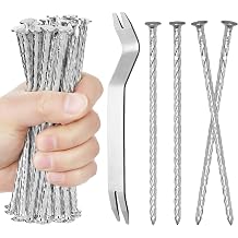 100 Pack 6 Inch Turf Nails for Artificial Grass Galvanized Metal Landscape Stakes Spiral Spikes for Weed Barrier, Garden Lawn Paver Edging, Securing Fences
