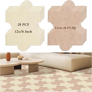 20 PCS Khaki Carpet Tiles 12" X 12" Peel and Stick Puzzle Carpet Squares Plush Foam Interlocking Carpet Tiles 12" x 12" Self Adhesive Puzzle Carpets Tiles for Floor Kitchen,Coverage 26 Sq.Ft
