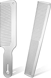 Patelai 2 Pcs Stainless Steel Comb for Men, Metal Fine Tooth Flat Top Clipper Comb Set for Men Women Barber Salon, 2 Styles(Silver)