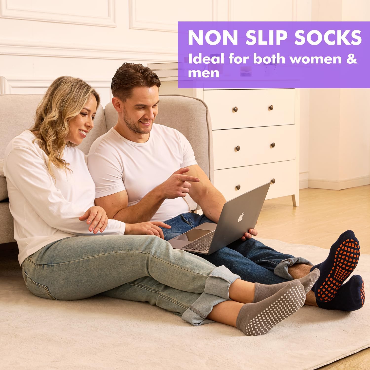 Grip Socks for Women & Men - Non Slip Pilates Yoga Socks with Grippers Hospital Slipper Socks for Barre Elderly - Image 3