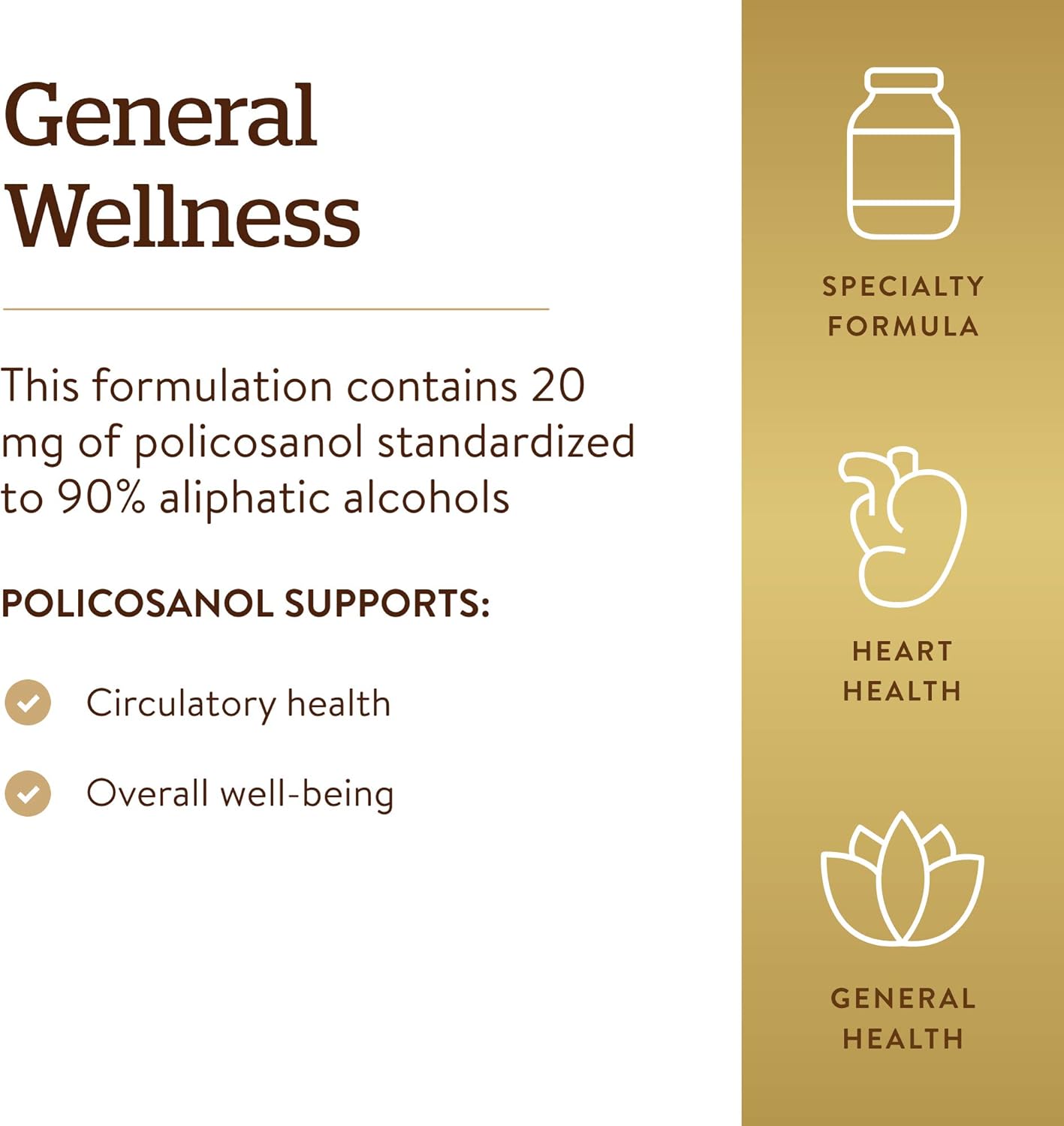 Solgar Policosanol 20 mg, 100 Vegetable Capsules - Supports Heart Health - General Wellness - Vegan, Gluten Free, Dairy Free, Kosher - 100 Servings