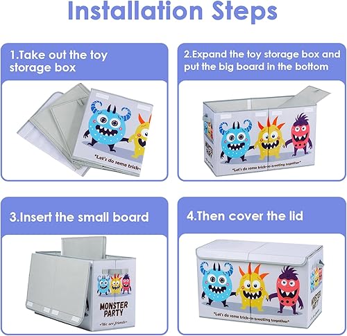 Miniatura 6 de Caja de juguetes con tapa abatible para niños, caja de almacenamiento de juguetes Oxford plegable grande con asas para niños, caja de juguetes