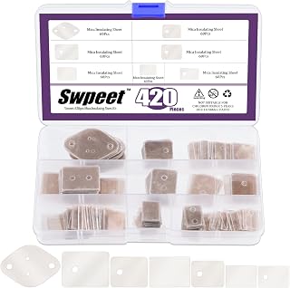 Swpeet 420Pcs 6 Sizes and 2 Styles Natural Transparent Rectangle Mica Insulation Sheet with Hole and Without Hole Assortment Kit, Mica Insulator Pads for Electric Military High Temperature Insulation