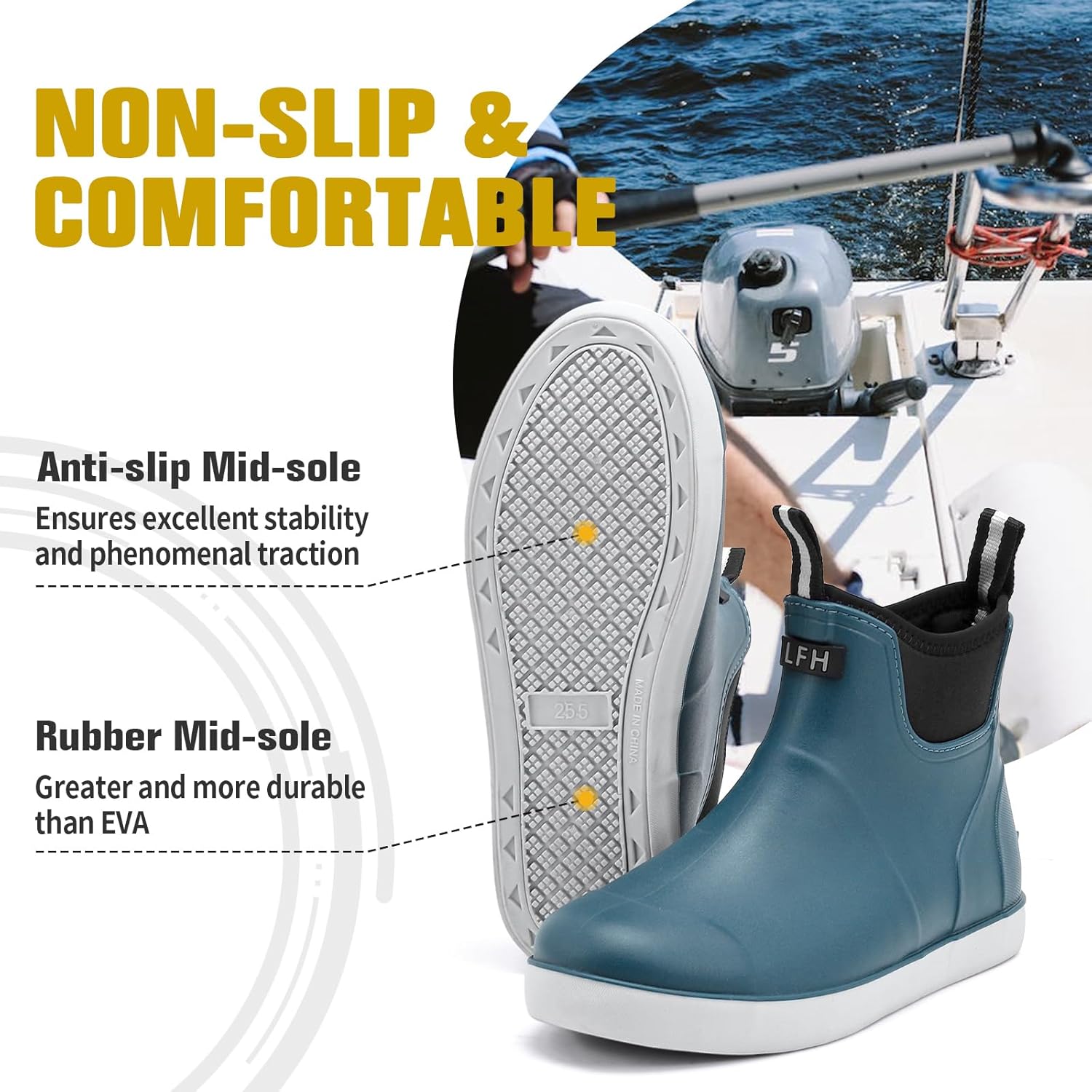 Men's Deck Boots, Waterproof Ankle Rain Boots Men Anti-Slip Traction, Outdoor Rubber Fishing Garden Boots High-Performance Shoes for Farming - Image 3