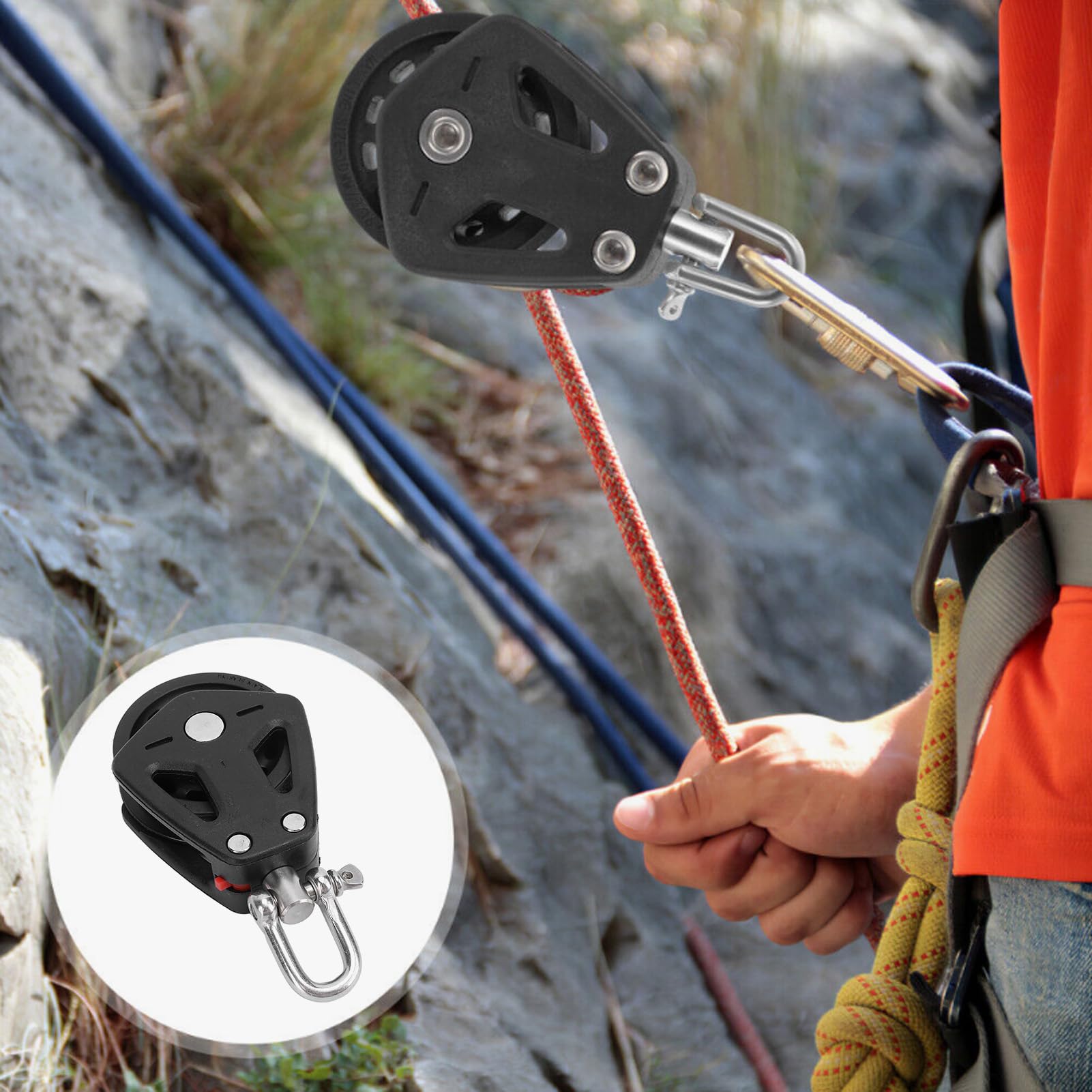 Bloque de Polea, 2 Piezas de Ojo Fijo Rueda de Nailon de Acero Inoxidable Polea de Cabeza única con Rodamiento Suave y Silencioso, de Cuerda con Capacidad de Cuerda de 10 Mm para Canoas de