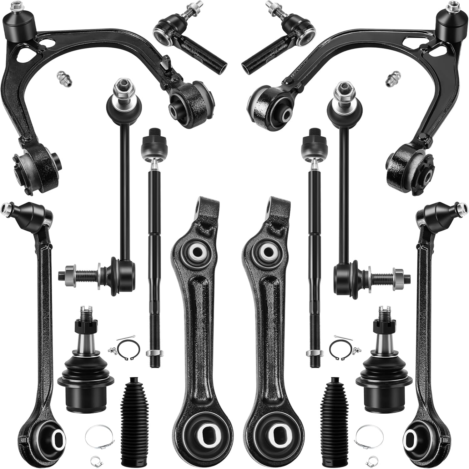 16pcs Front Suspension Kit for RWD 05-2010 Chrysler 300, 08-2010 Dodge Challenger, 06-2010 Charger, 05-2008 Magnum, Lower & Upper Control Arms Ball Joints Inner Outer Tie Rods Sway Bars 2 Boots