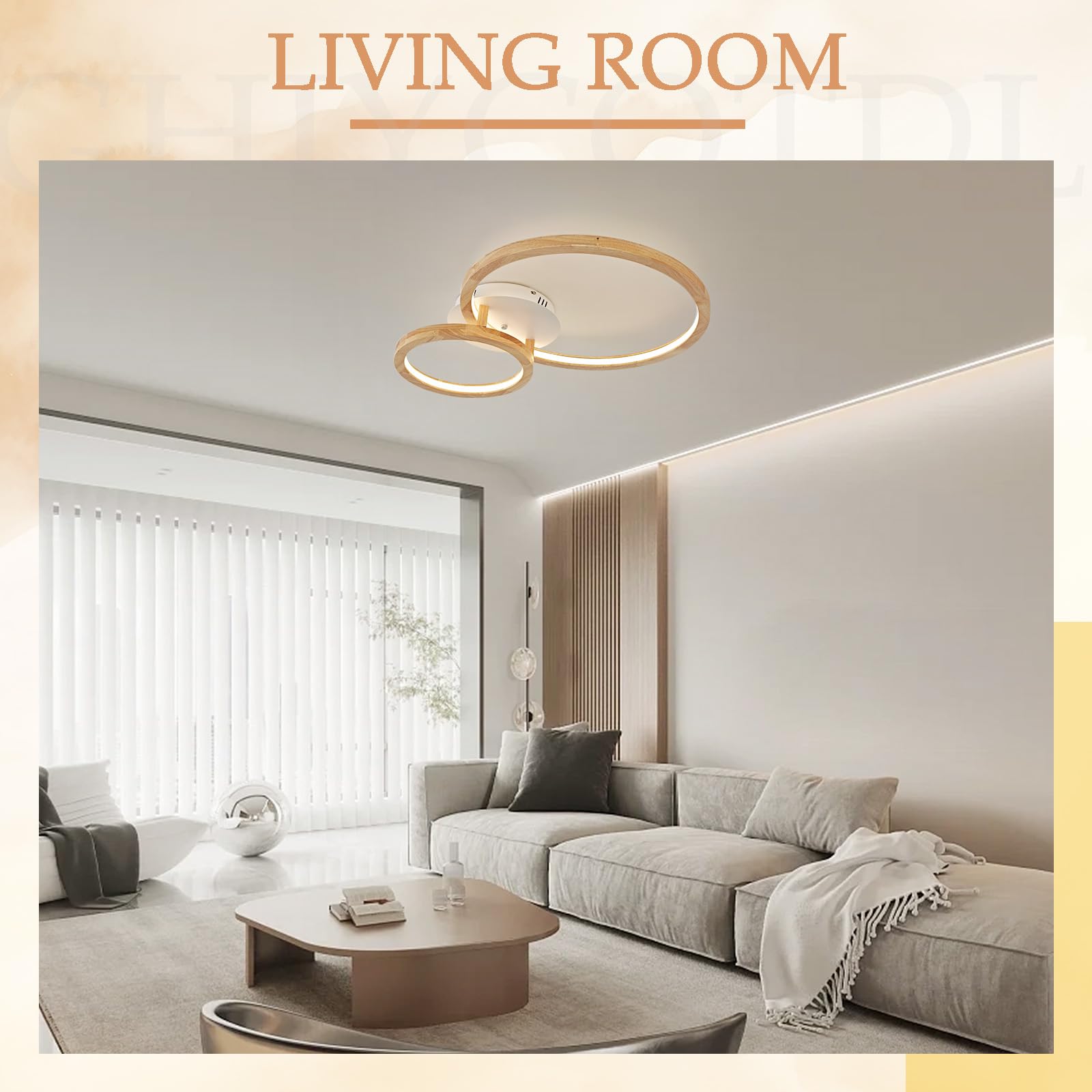 Lámpara de techo de madera, 24 W, regulable, 3000 – 6000 K, para dormitorio, salón, cocina, comedor, pasillo, casa, oficina, niño, diámetro de 40 cm | Araña de madera,Para habitación,Salón,Cocina,Comedor,Pasillo,Casa,Oficina,