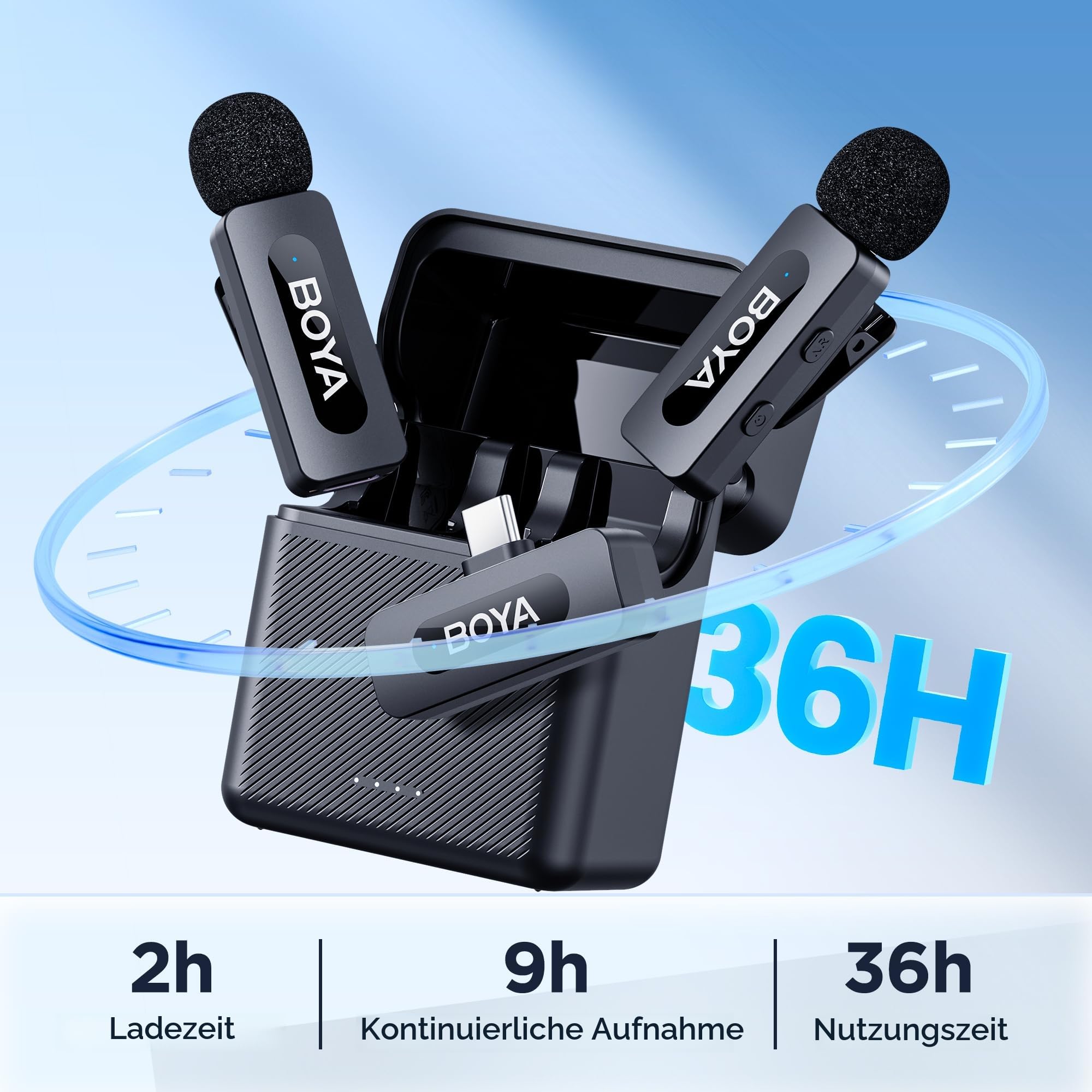 BOYA BY-V30 Mini Kabellos Lavalier Mikrofon 2 Pack 100m Reichweite USB C für Podcast Live Stream