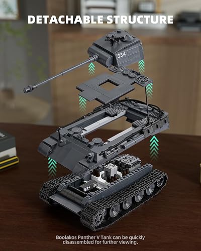 Miniatura 4 de Panther V Tank, WW2 Militar Panzer V Tank Building Block Set, WWII Army Tank Brick Set Toy para regalos de adultos (1,180 piezas)