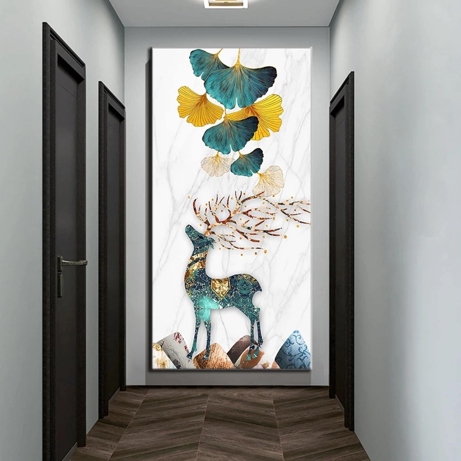 Impression toile feuille de ginkgo vert cerf affiche murale 40x80