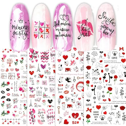 Miniatura 6 de Pegatina 3D de San Valentín para uñas calcomanías de uñas de corazón para amantes de los dibujos animados calcomanías de uñas para el día de San