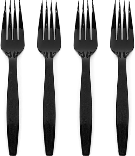 Prestee 100 Black Plastic Forks HeavyDuty, Heavyweight Plastic Silverware Forks