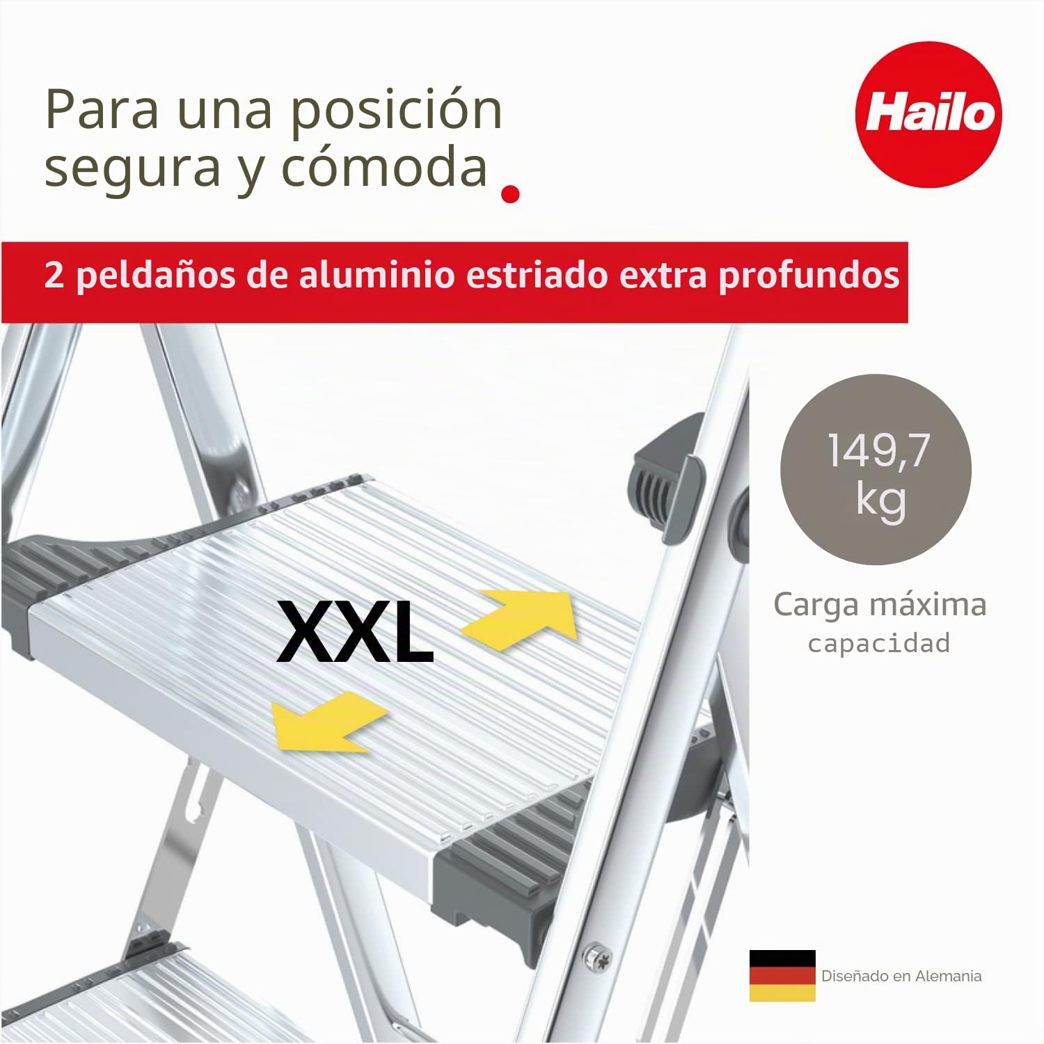 Hailo LivingStep Plus - Taburete de aluminio con estribo alto de seguridad (2 peldaños)