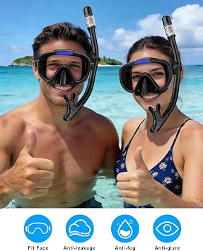 Snorkel Set Adults with Flippers, Anti-Fog Snorkel Set