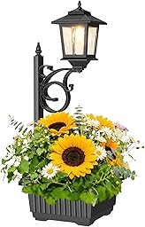 Melunar Outdoor Flower Pots 2 in 1, Solar Post Lamps Waterproof, Solar Lamp Post Lights, Wall Mount or Freestanding, Outdoor Decorative Lamp for Garden, Patio, Front Porch, Back Door, Warm White.