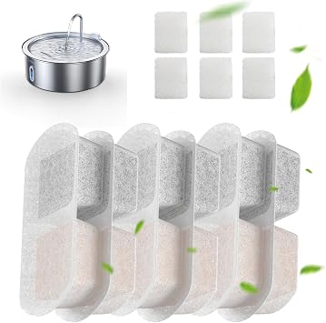 FEELNEEDY 6 Pack Dog Water Fountain Filter & Pump Filter Sponges Replacement, Pet Water Fountain for 1.8Gal/7L/230 fl oz Cat Water Fountain FN-W14