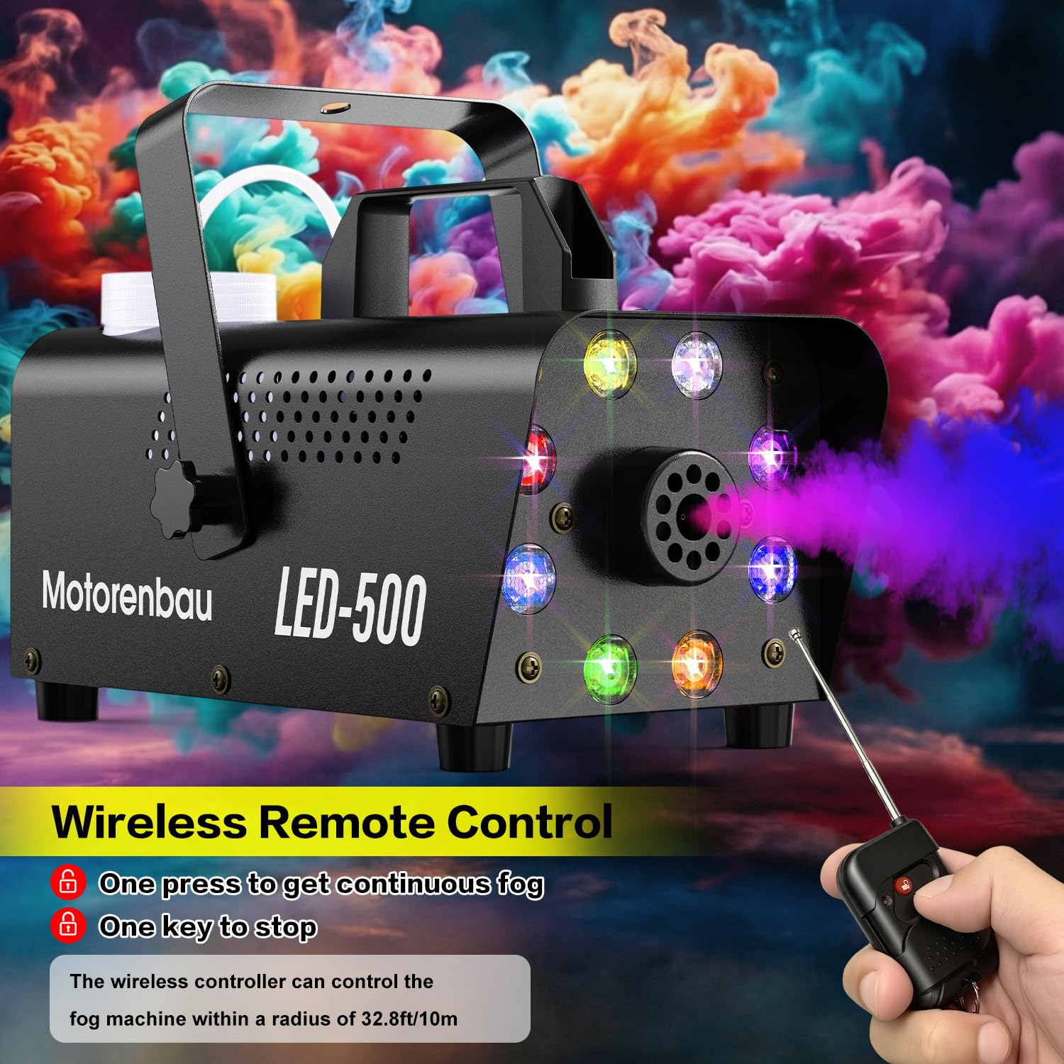 Máquina de Humo Automática et Mando Inalámbrico, 8 LED RGB