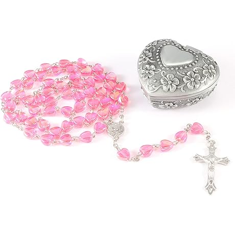 Adorable Pink Rosary with Heart Shaped Box for Girls