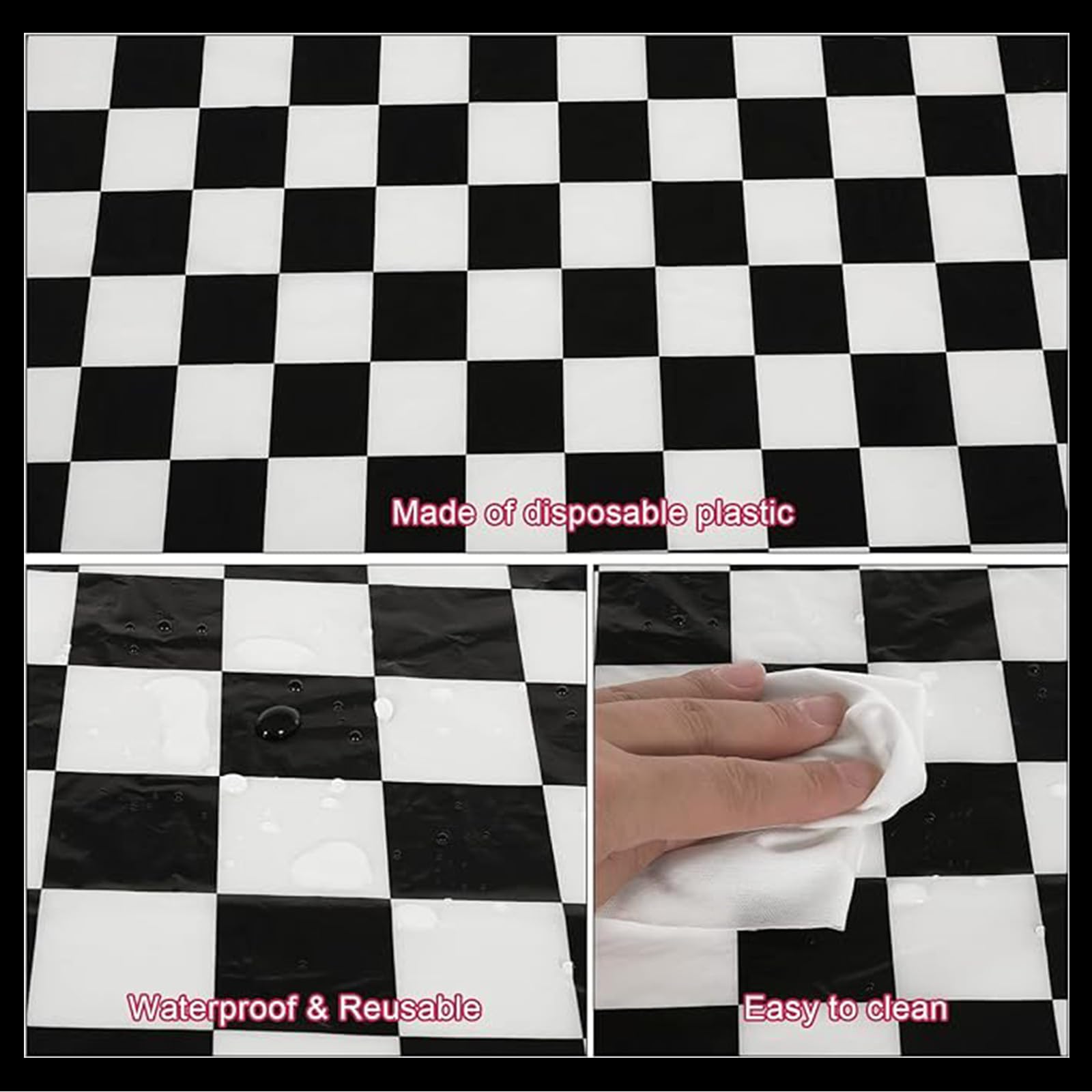 2pcs 137 x 274cm Black White Checkered PVC Table Cloth Wipeable Tablecloths Rectangular,Plaid Tablecloth Plastic Clean Tablecloth Waterproof - Image 3