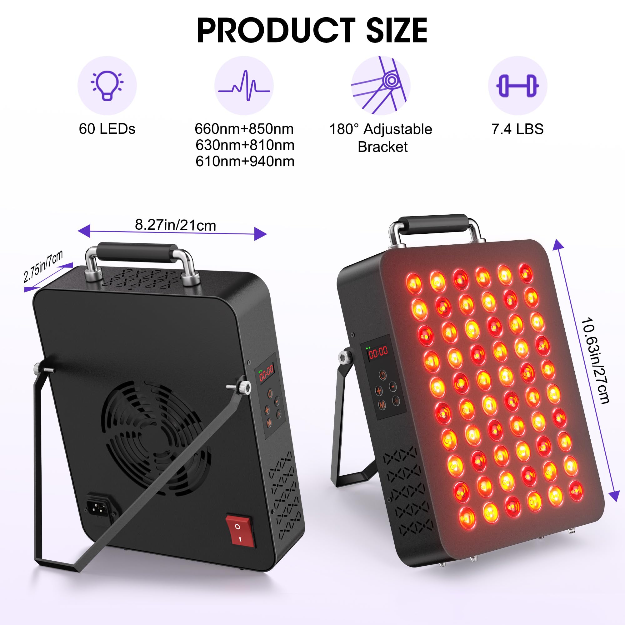 Lámpara infrarroja con 60 LED, chip LED de 6 núcleos, doble chip de 660 nm y 850 nm, 300 W de alta potencia, ideal para familias, XL 99W 7u2