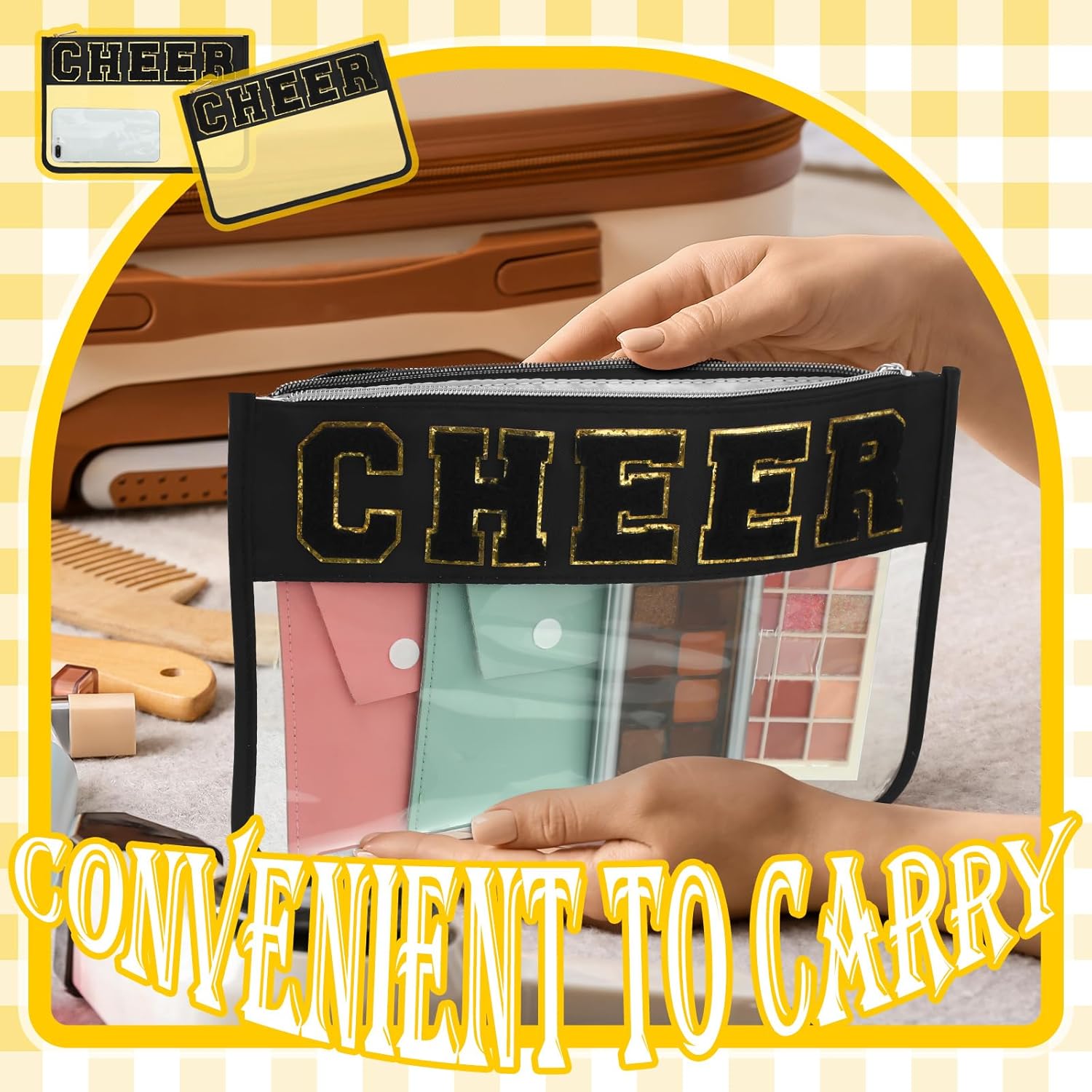 Abbylike 4 Pcs Cheer Makeup Bag Gift Set 11.8x8.2 Inches for Cheerleader Team Girls Clear Chenille Letter Cosmetic Bags Zipper Toiletry Makeup Pouch Bulk Women Travel Snack Bag(Black,Cheer) - Image 6