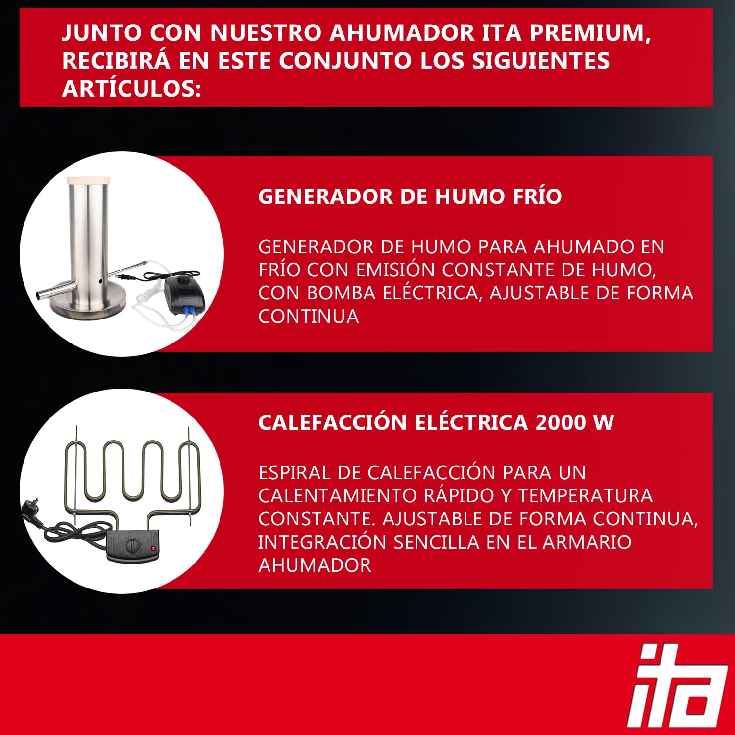 ITA Horno eléctrico para ahumar 7005 – Juego de ahumar con calefacción, generador de humo, armario para ahumar con termómetro, acero inoxidable, calidad europea, directamente del fabricante, 81 cm con