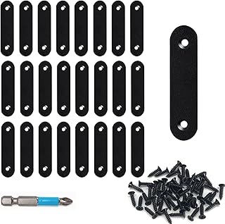 QSJ 24 Pcs Black Straight Bracket Mending Plate for Wood Stainless Steel Straight Brackets 56mm / 2.2" Wood Brace with Screws and Screwdriver